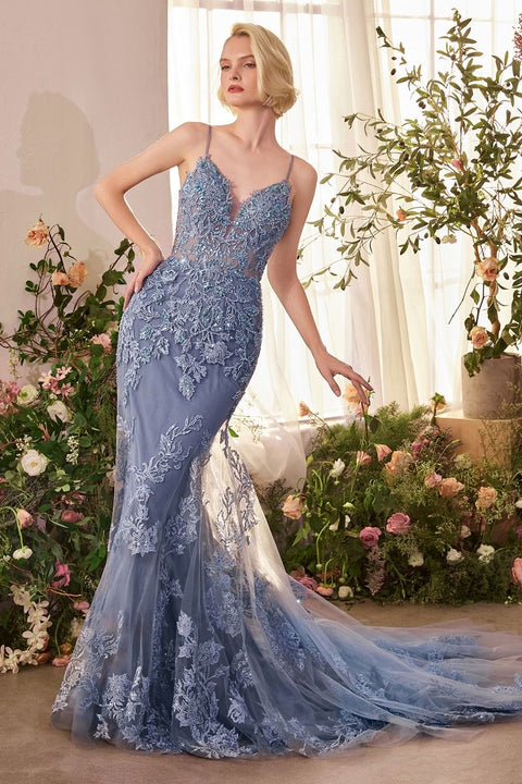 Andrea & Leo - A1421 Floral Plunging Neckline Gown