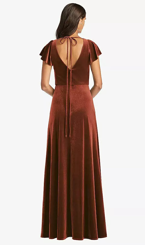 After Six 1540 Flutter Sleeve Velvet Maxi Dress With Pockets