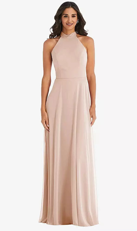 After Six 1545 High Neck Halter Backless Maxi Dress