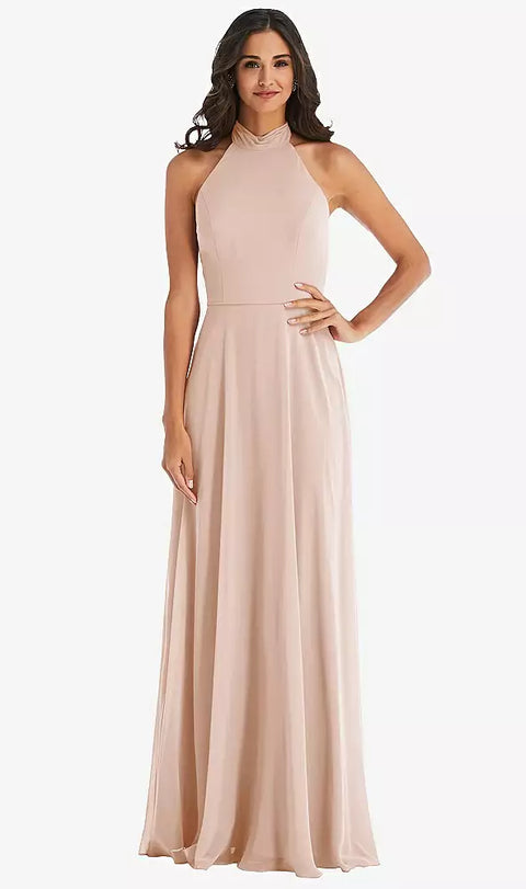 After Six 1545 High Neck Halter Backless Maxi Dress