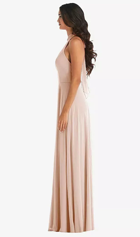 After Six 1545 High Neck Halter Backless Maxi Dress