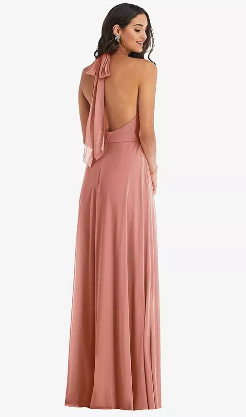 After Six 1545 High Neck Halter Backless Maxi Dress