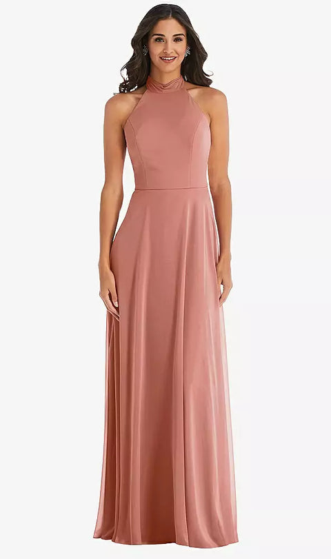 After Six 1545 High Neck Halter Backless Maxi Dress