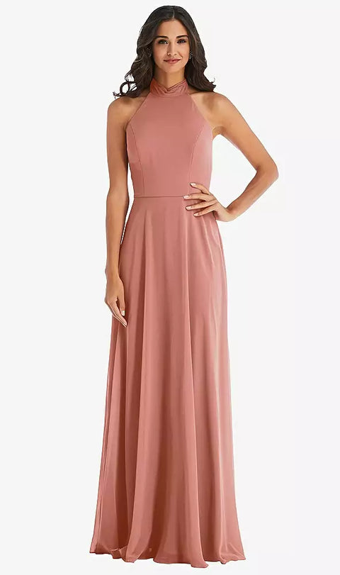 After Six 1545 High Neck Halter Backless Maxi Dress