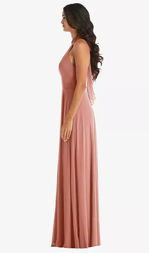 After Six 1545 High Neck Halter Backless Maxi Dress