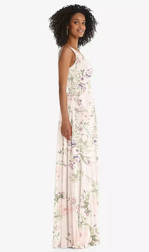 After Six 1555 One-shoulder Chiffon Maxi Dress With Shirred Front Slit