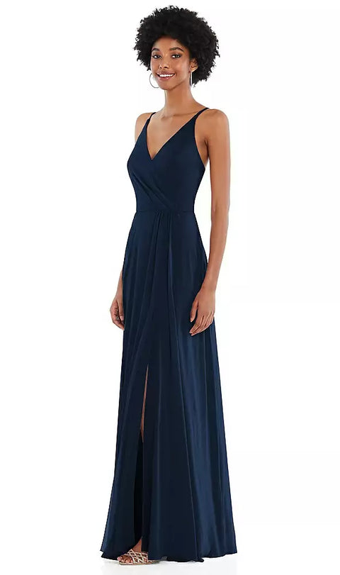 After Six 1557 Faux Wrap Criss Cross Back Maxi Dress With Adjustable Straps