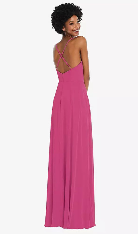 After Six 1557 Faux Wrap Criss Cross Back Maxi Dress With Adjustable Straps