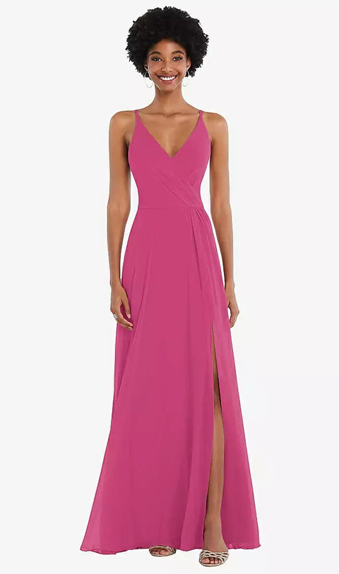 After Six 1557 Faux Wrap Criss Cross Back Maxi Dress With Adjustable Straps