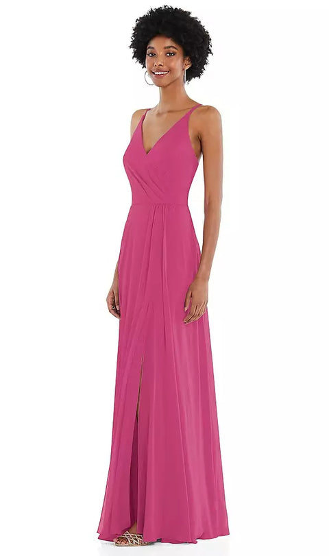 After Six 1557 Faux Wrap Criss Cross Back Maxi Dress With Adjustable Straps