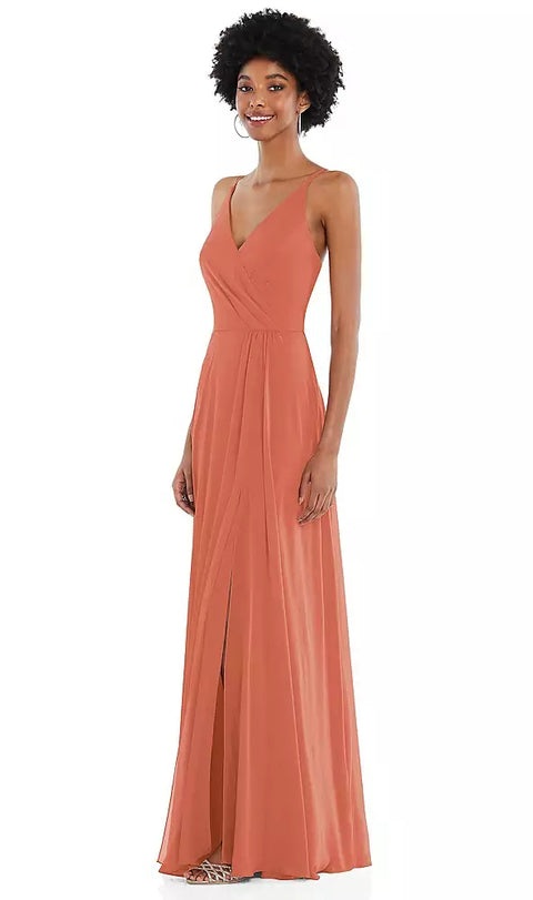 After Six 1557 Faux Wrap Criss Cross Back Maxi Dress With Adjustable Straps