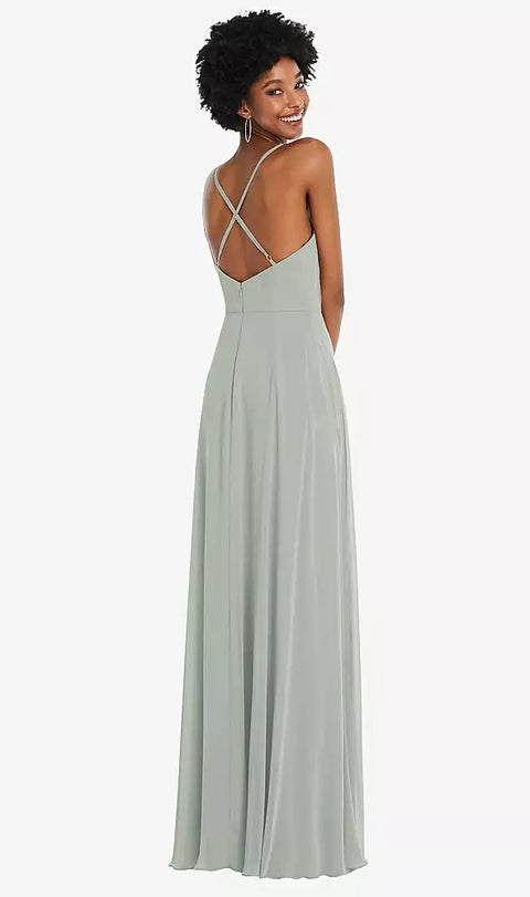 After Six 1557 Faux Wrap Criss Cross Back Maxi Dress With Adjustable Straps