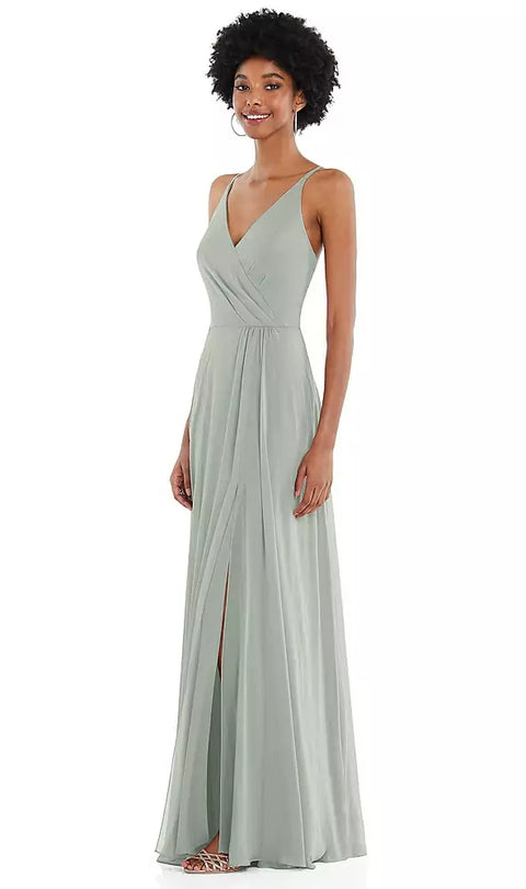 After Six 1557 Faux Wrap Criss Cross Back Maxi Dress With Adjustable Straps