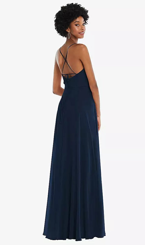 After Six 1559 Scoop Neck Convertible Tie-strap Maxi Dress With Front Slit