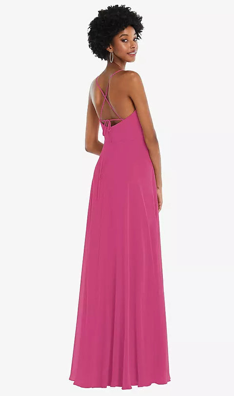 After Six 1559 Scoop Neck Convertible Tie-strap Maxi Dress With Front Slit