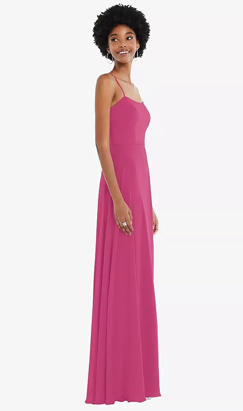 After Six 1559 Scoop Neck Convertible Tie-strap Maxi Dress With Front Slit