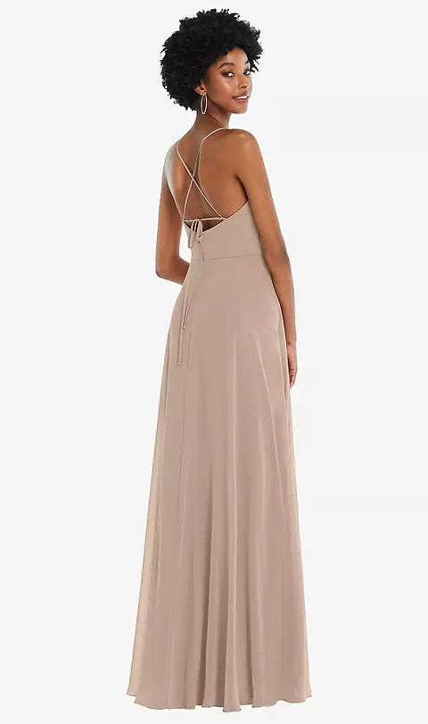 After Six 1559 Scoop Neck Convertible Tie-strap Maxi Dress With Front Slit