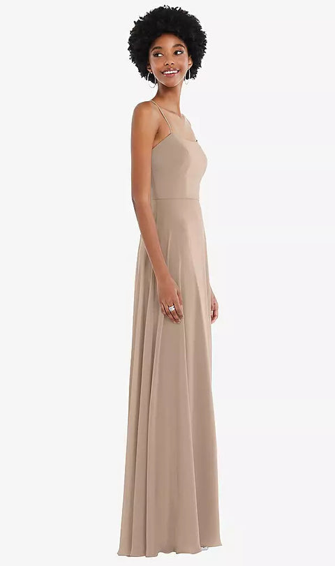 After Six 1559 Scoop Neck Convertible Tie-strap Maxi Dress With Front Slit