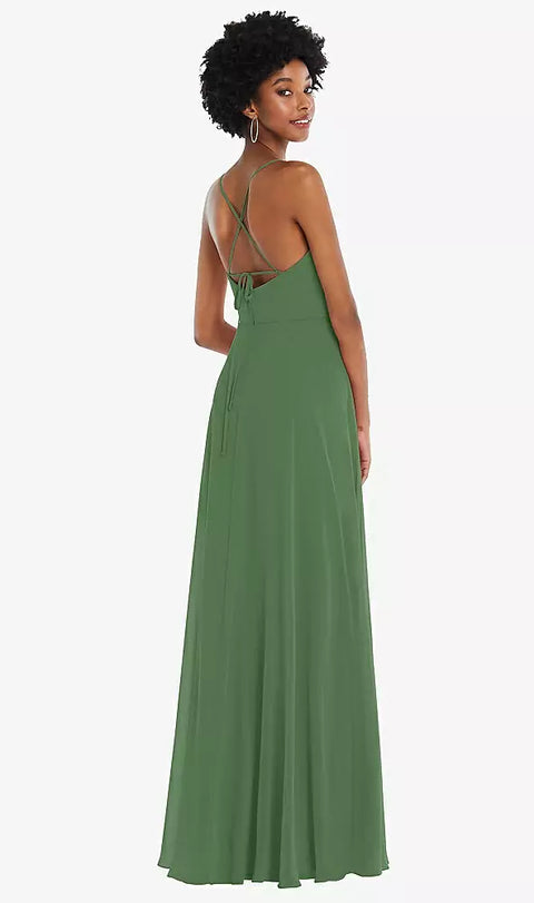 After Six 1559 Scoop Neck Convertible Tie-strap Maxi Dress With Front Slit