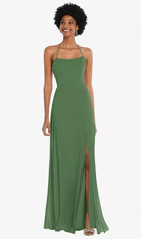 After Six 1559 Scoop Neck Convertible Tie-strap Maxi Dress With Front Slit