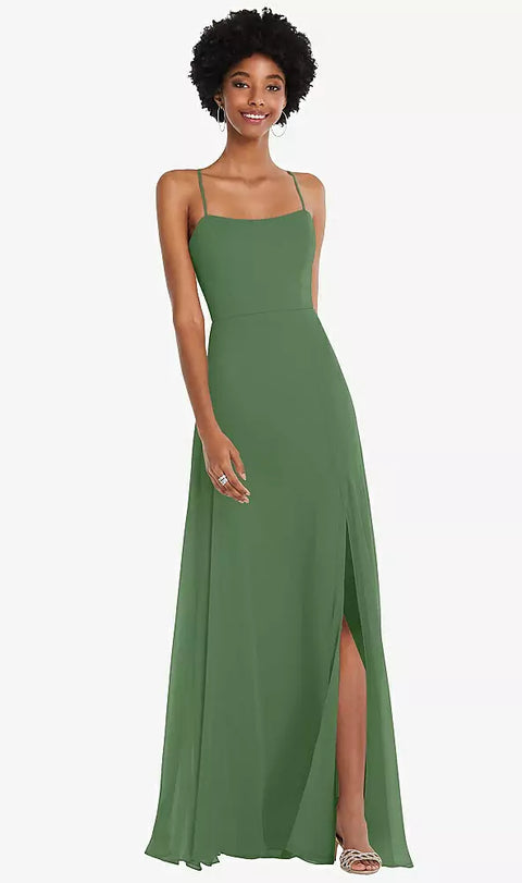 After Six 1559 Scoop Neck Convertible Tie-strap Maxi Dress With Front Slit