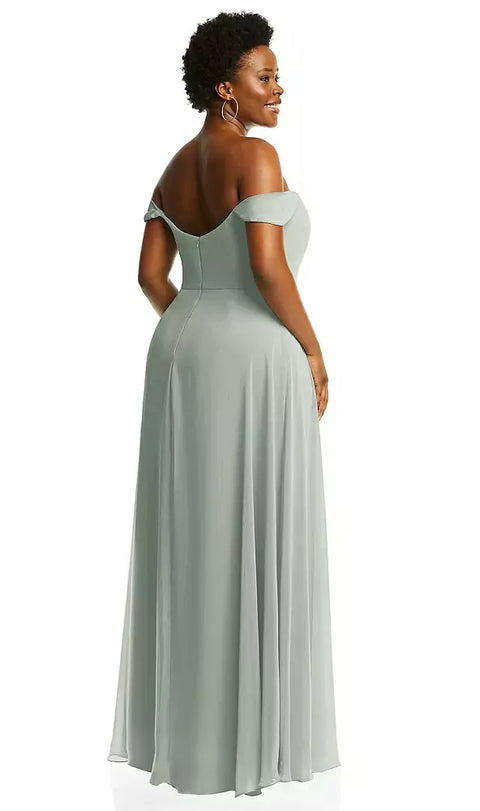 After Six 1560 Off-the-shoulder Basque Neck Maxi Dress With Flounce Sleeves
