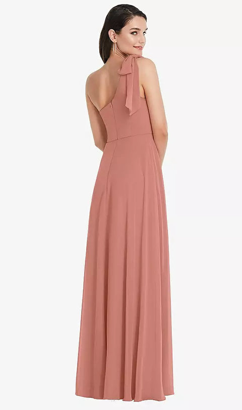 After Six 1561 Draped One-shoulder Maxi Dress With Scarf Bow