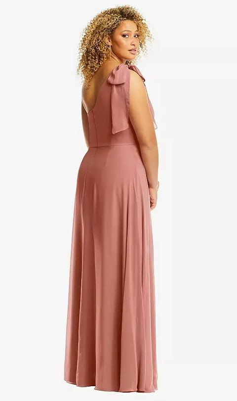 After Six 1561 Draped One-shoulder Maxi Dress With Scarf Bow