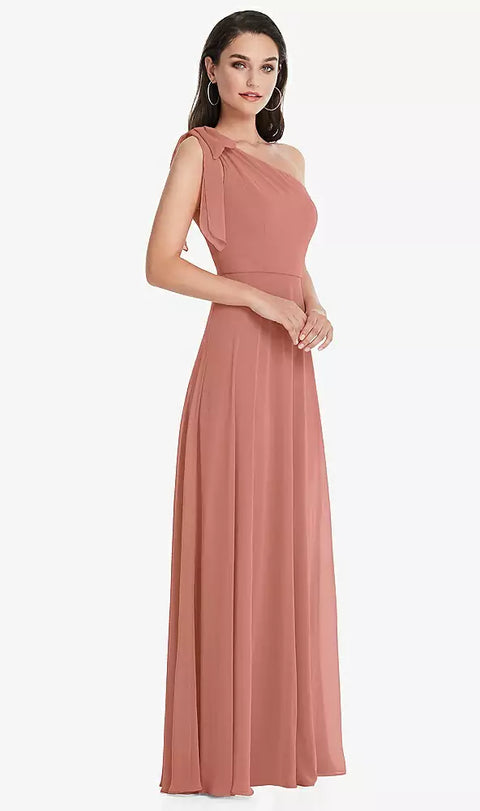 After Six 1561 Draped One-shoulder Maxi Dress With Scarf Bow