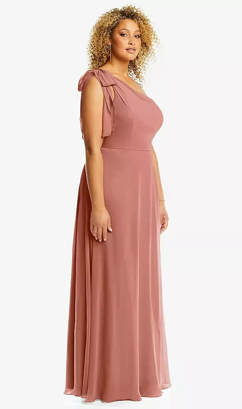 After Six 1561 Draped One-shoulder Maxi Dress With Scarf Bow