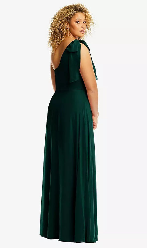 After Six 1561 Draped One-shoulder Maxi Dress With Scarf Bow