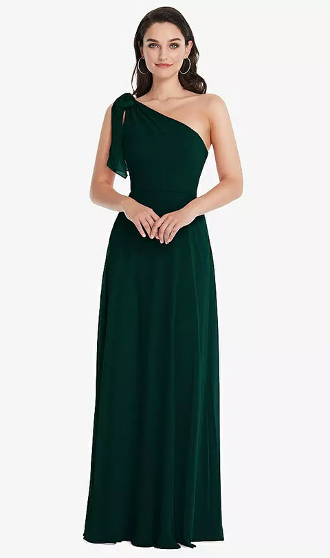 After Six 1561 Draped One-shoulder Maxi Dress With Scarf Bow