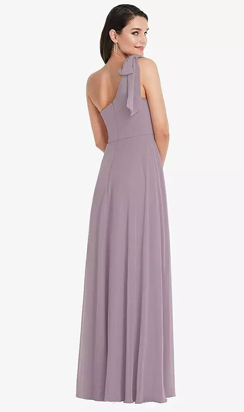 After Six 1561 Draped One-shoulder Maxi Dress With Scarf Bow