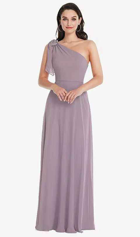 After Six 1561 Draped One-shoulder Maxi Dress With Scarf Bow