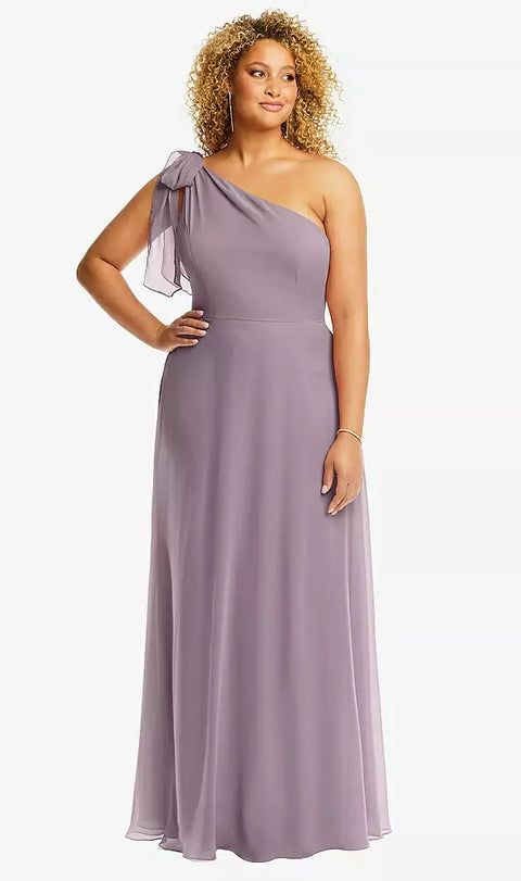 After Six 1561 Draped One-shoulder Maxi Dress With Scarf Bow