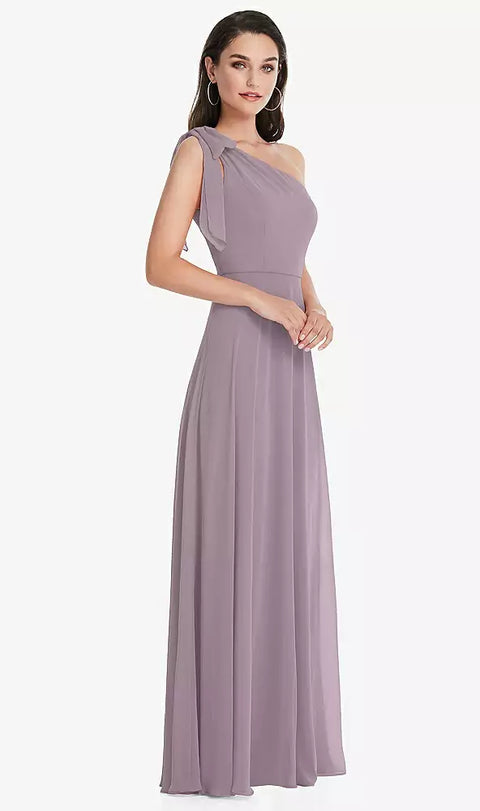 After Six 1561 Draped One-shoulder Maxi Dress With Scarf Bow