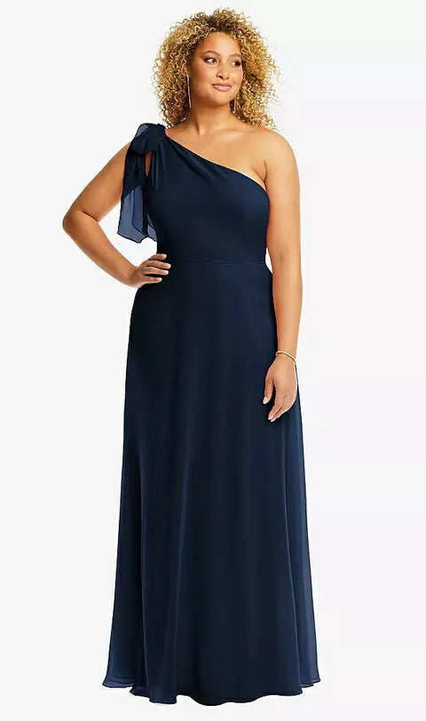 After Six 1561 Draped One-shoulder Maxi Dress With Scarf Bow