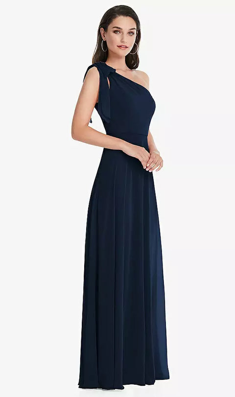 After Six 1561 Draped One-shoulder Maxi Dress With Scarf Bow