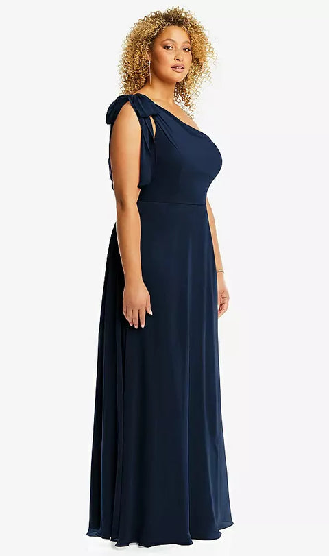 After Six 1561 Draped One-shoulder Maxi Dress With Scarf Bow