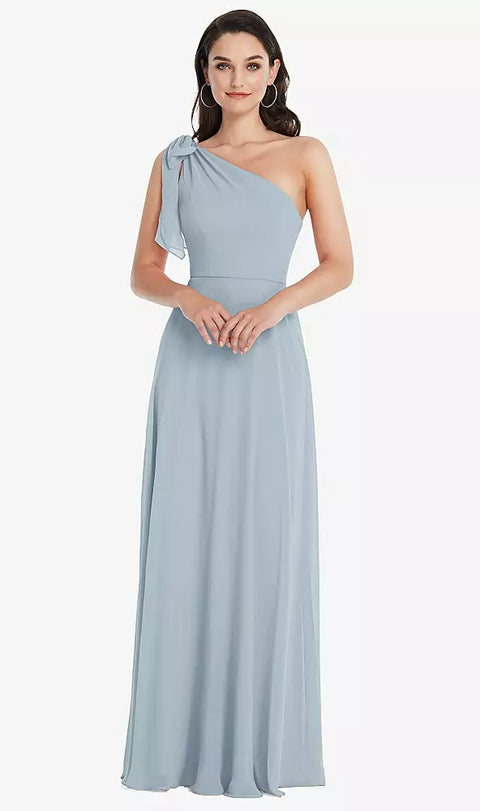 After Six 1561 Draped One-shoulder Maxi Dress With Scarf Bow