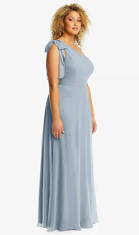 After Six 1561 Draped One-shoulder Maxi Dress With Scarf Bow