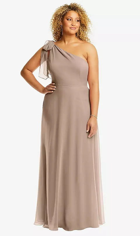 After Six 1561 Draped One-shoulder Maxi Dress With Scarf Bow