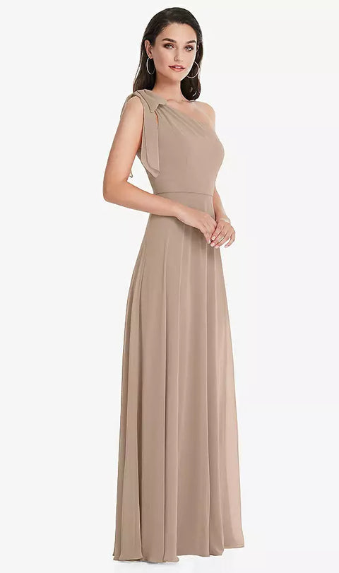 After Six 1561 Draped One-shoulder Maxi Dress With Scarf Bow