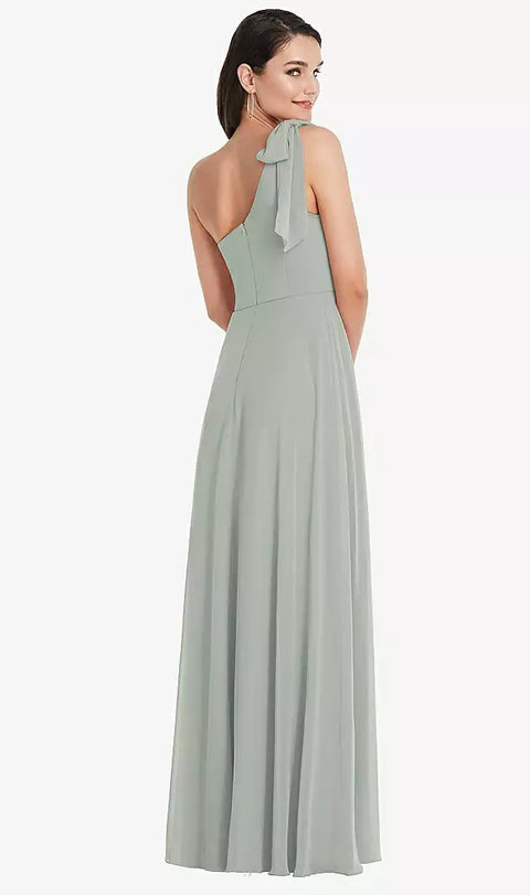 After Six 1561 Draped One-shoulder Maxi Dress With Scarf Bow