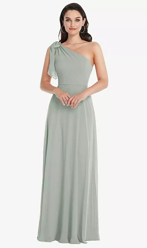 After Six 1561 Draped One-shoulder Maxi Dress With Scarf Bow