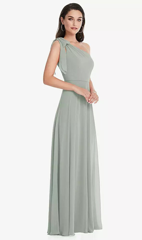 After Six 1561 Draped One-shoulder Maxi Dress With Scarf Bow