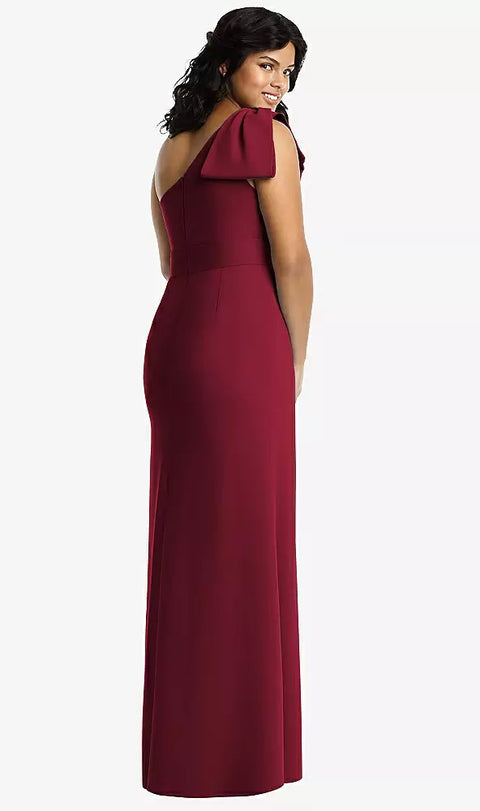 After Six 6769 Bowed One-shoulder Trumpet Gown In Burgundy