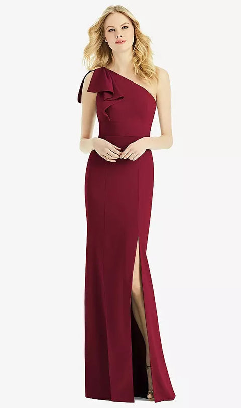 After Six 6769 Bowed One-shoulder Trumpet Gown In Burgundy