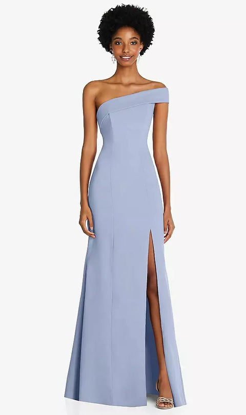 After Six 6858 Asymmetrical Off-the-shoulder Cuff Trumpet Gown With Front Slit