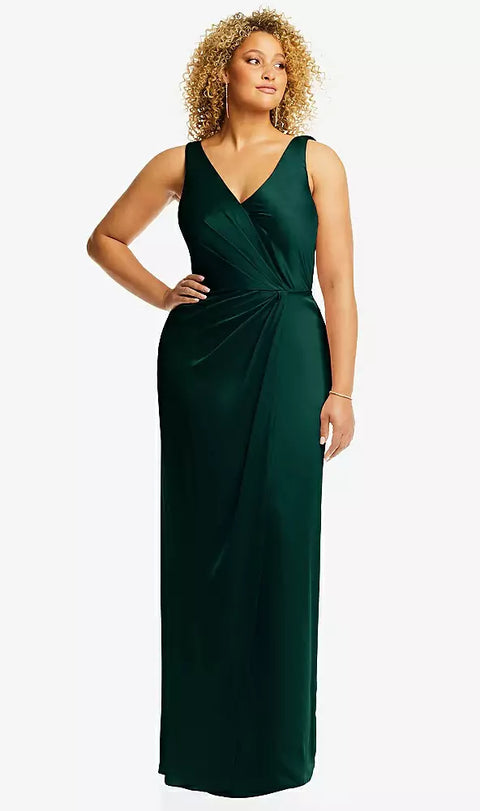 After Six 6864 Faux Wrap Whisper Satin Maxi Dress With Draped Tulip Skirt